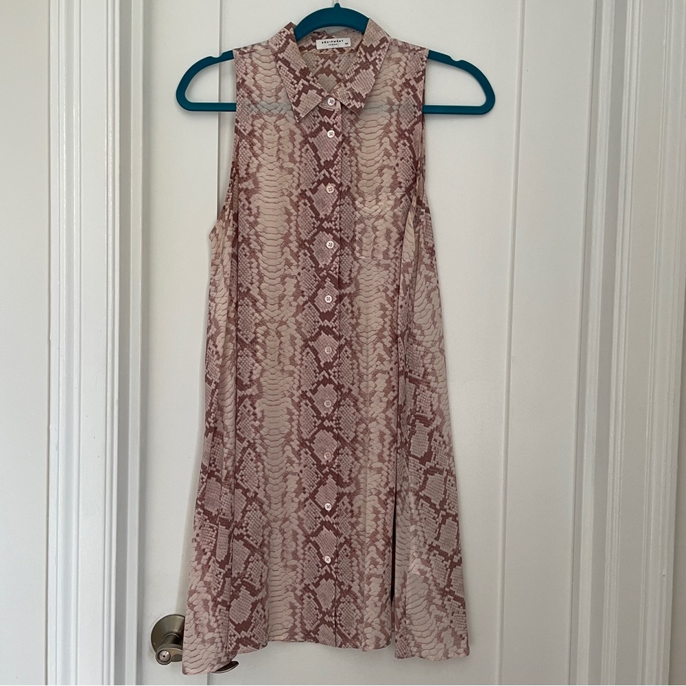 🐍 Equipment Snake Print Blush Mina Silk Shift Button Down Dress Small